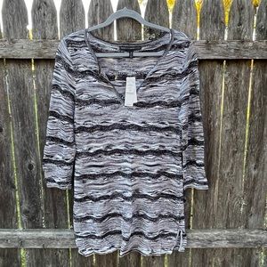 WHBM NWT Black and White Shimmer Tunic Top Pullover M $98